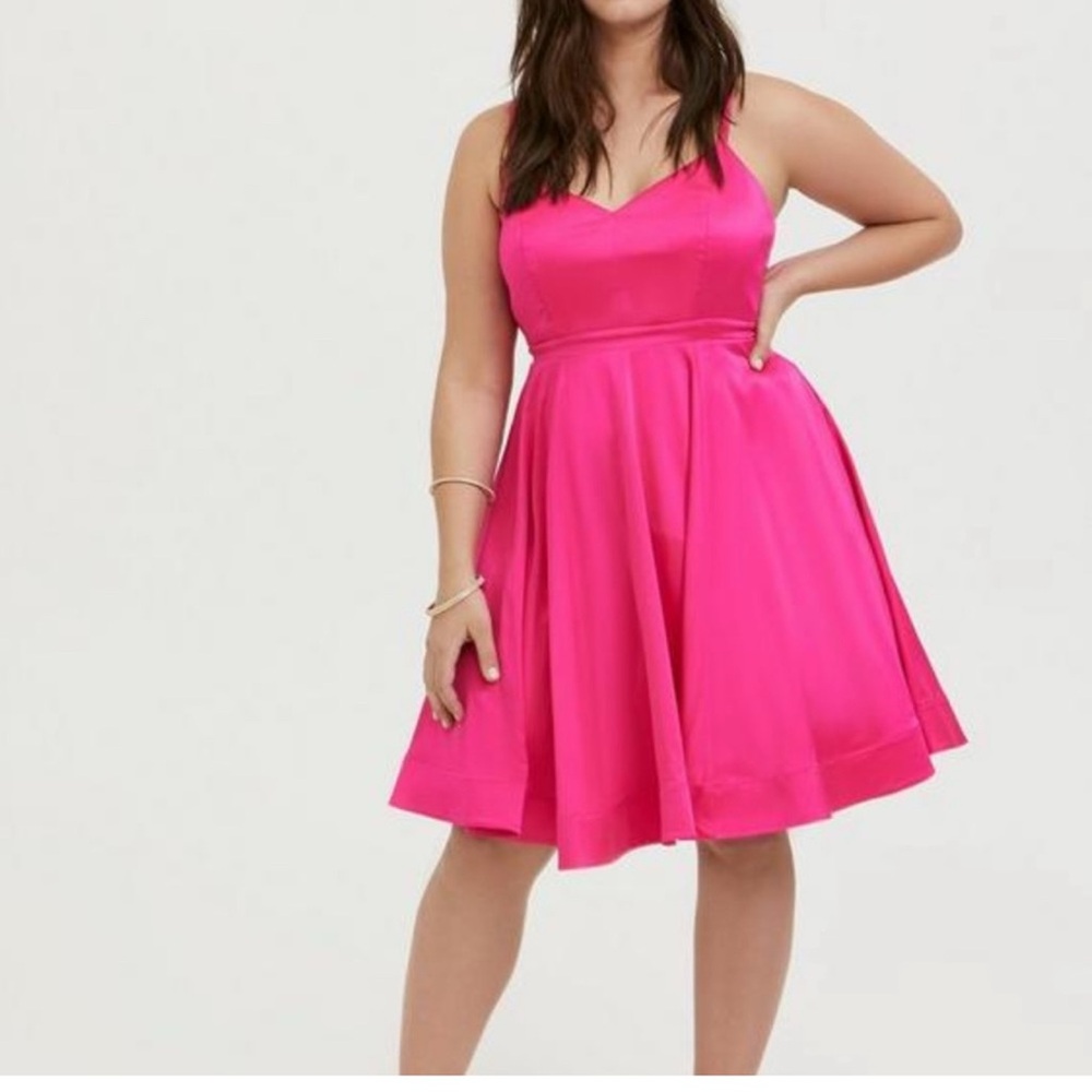 Torrid Pink Glo Satin Skater Dress Sz 22